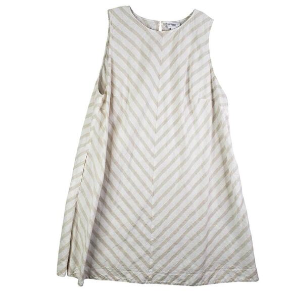 Liz Claiborne Shift Dress Linen Chevron Beige Stripe Sleeveless Womens Plus 3X - Picture 2 of 11